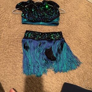 Shimmering Kids Dance Costume in Blue and Green